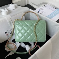 Chanel MINI FLAP BAG WITH TOP HANDLE AS3886 Shiny Calfskin & Gold-Tone Metal Green A