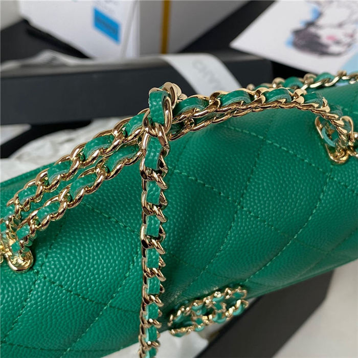 Chanel CLUTCH WITH CHAIN AP3238 Grained Shiny Calfskin & Gold-Tone Metal Green A