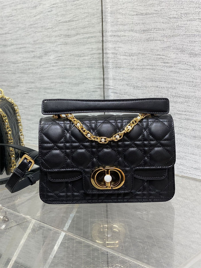 Small Dior Jolie Top Handle Bag Cannage Calfskin Black High