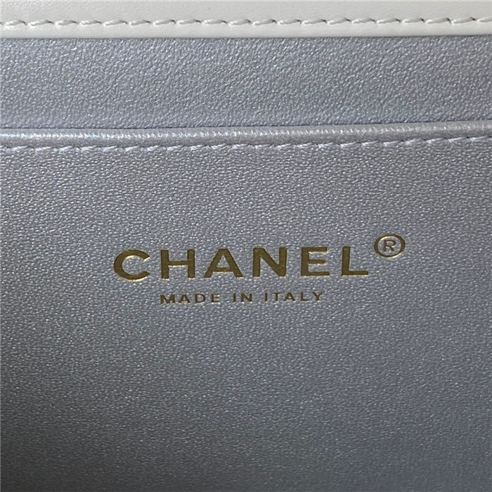 Chanel SMALL FLAP BAG WITH TOP HANDLE AS3908 Shiny Calfskin & Gold-Tone Metal White A