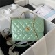 Chanel SMALL FLAP BAG WITH TOP HANDLE AS3908 Shiny Calfskin & Gold-Tone Metal Green A