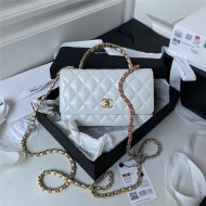 Chanel CLUTCH WITH CHAIN AP3240 Calfskin & Gold-Tone Metal White A