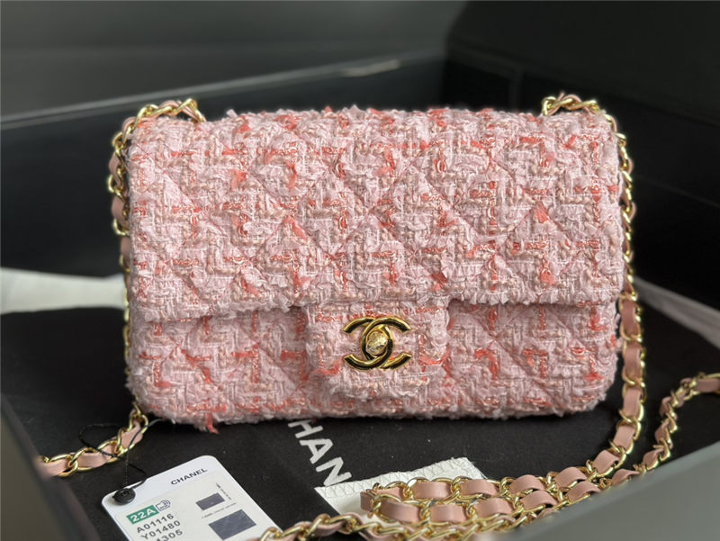 Chanel Mini Classic Flap Bag Tweed Pink-II High