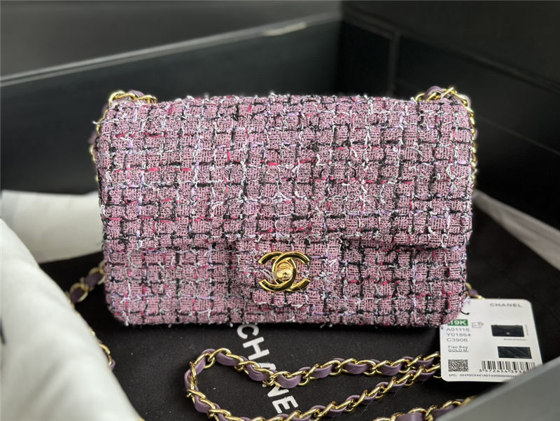 Chanel Mini Classic Flap Bag Tweed Lt-Purple High