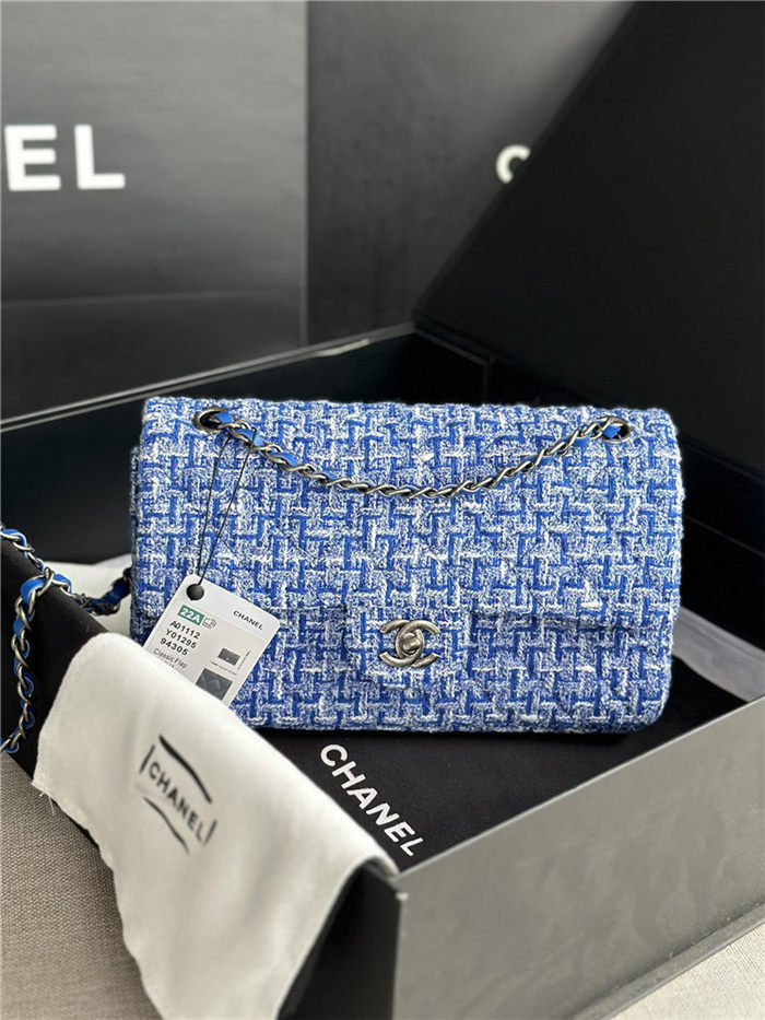 Chanel Medium Classic Flap Bag Tweed Blue High