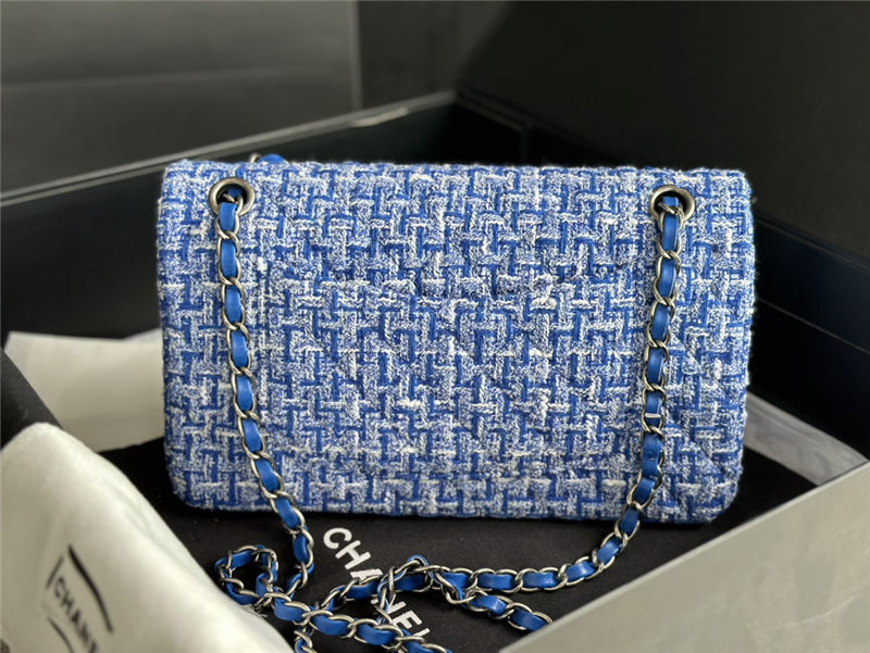 Chanel Medium Classic Flap Bag Tweed Blue High