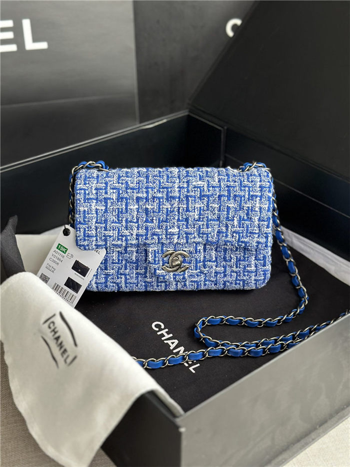 Chanel Mini Classic Flap Bag Tweed Blue High