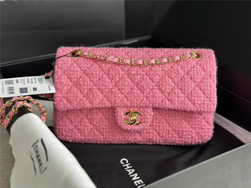 Chanel Medium Classic Flap Bag Tweed Rose-Pink High