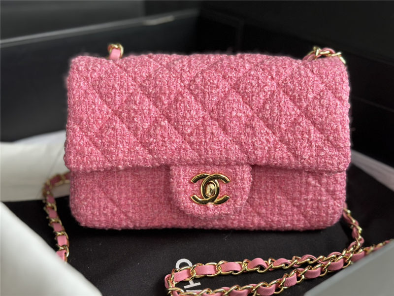 Chanel Mini Classic Flap Bag Tweed Rose-Pink High