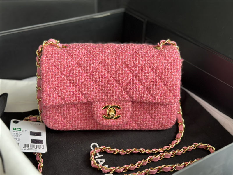 Chanel Mini Classic Flap Bag Tweed Rose-Red High