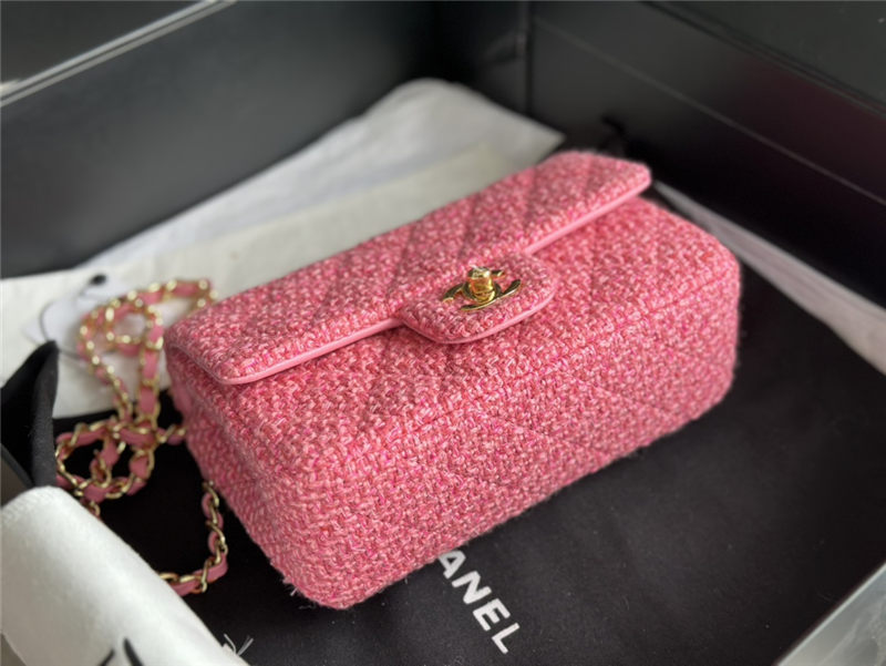 Chanel Mini Classic Flap Bag Tweed Rose-Red High