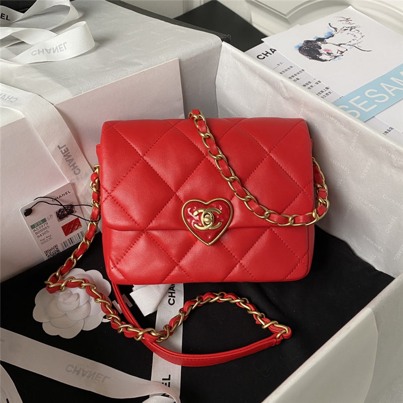 Chanel MINI FLAP BAG Lambskin,Plexi & Gold-Tone Metal AS3979 Red A