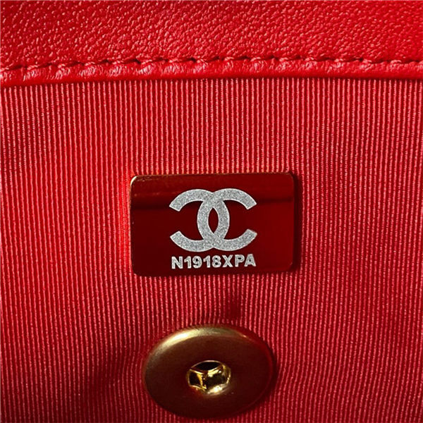 Chanel MINI FLAP BAG Lambskin,Plexi & Gold-Tone Metal AS3979 Red A