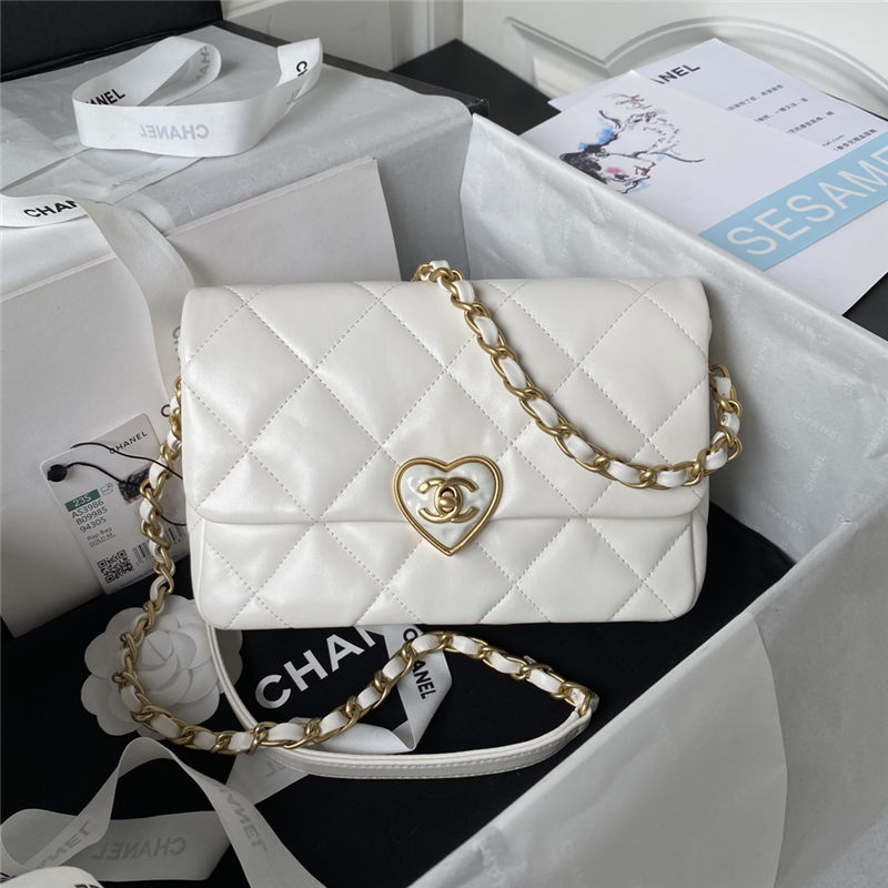 Chanel SMALL FLAP BAG Lambskin,Plexi & Gold-Tone Metal AS3986 White A