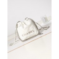 Chanel 22 MINI HANDBAG Shiny Calfskin White & Silver-Tone Metal AS3980 High