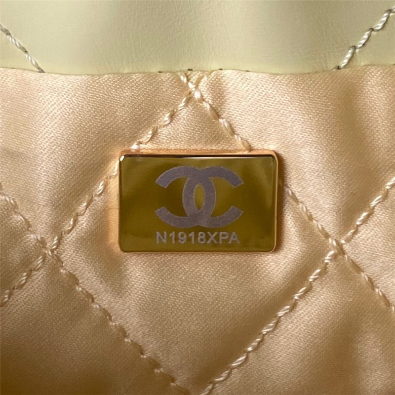 Chanel 22 MINI HANDBAG Shiny Calfskin Light Yellow Pearl & Gold-Tone Metal AS3980 High