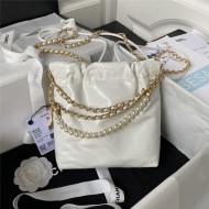 Chanel 22 MINI HANDBAG Shiny Calfskin White Pearl & Gold-Tone Metal AS3980 High