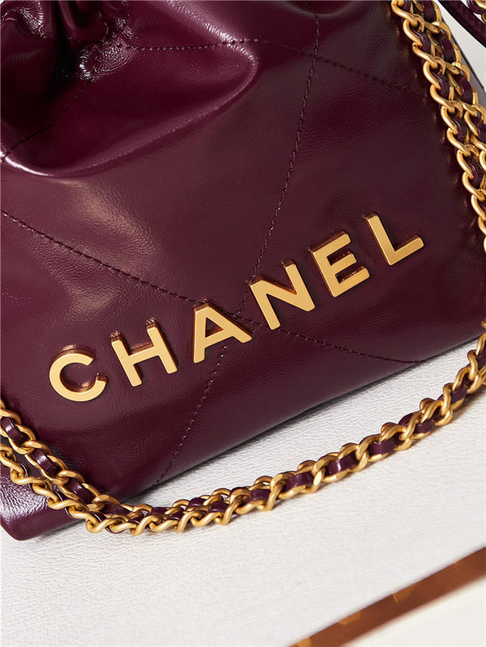 Chanel 22 MINI HANDBAG Shiny Calfskin Burgundy & Gold-Tone Metal AS3980 High