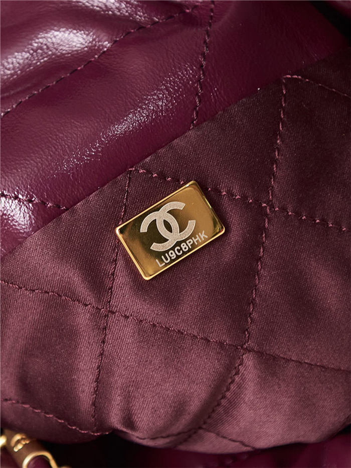 Chanel 22 MINI HANDBAG Shiny Calfskin Burgundy & Gold-Tone Metal AS3980 High