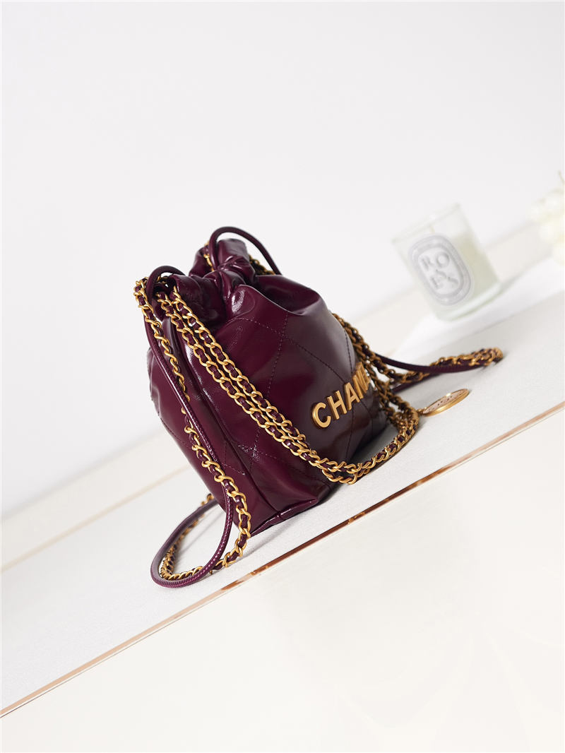 Chanel 22 MINI HANDBAG Shiny Calfskin Burgundy & Gold-Tone Metal AS3980 High