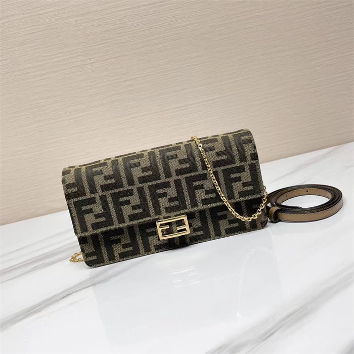 Fendi Wallet On Chain Baguette FF Fabric Brown High