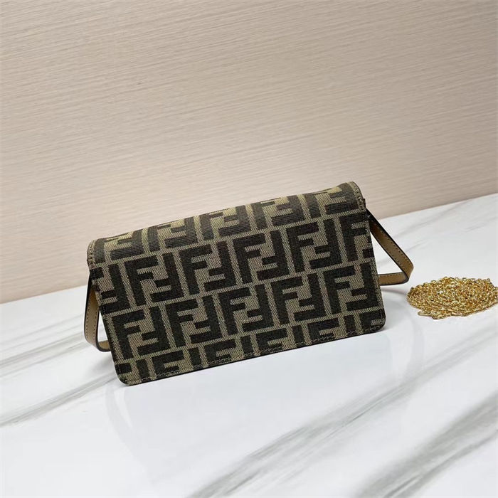 Fendi Wallet On Chain Baguette FF Fabric Brown High