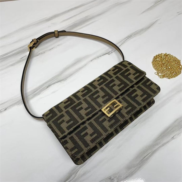 Fendi Wallet On Chain Baguette FF Fabric Brown High