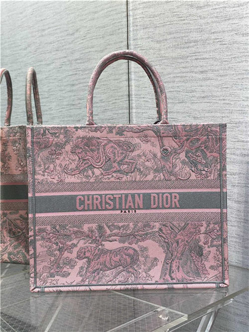 LARGE Dior BOOK TOTE Toile de Jouy Embroidery Pink&Grey High