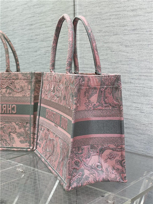 MEDIUM Dior BOOK TOTE Toile de Jouy Embroidery Pink&Grey High