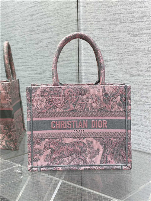 SMALL Dior BOOK TOTE Toile de Jouy Embroidery Pink&Grey High