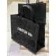 LARGE Dior BOOK TOTE Embroidered with 3D Flowers Black High