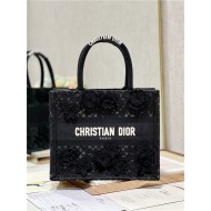 SMALL Dior BOOK TOTE Embroidered with 3D Flowers Black High