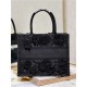 SMALL Dior BOOK TOTE Embroidered with 3D Flowers Black High