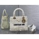 MEDIUM LADY D-LITE BAG Embroidered with 3D Flowers White High