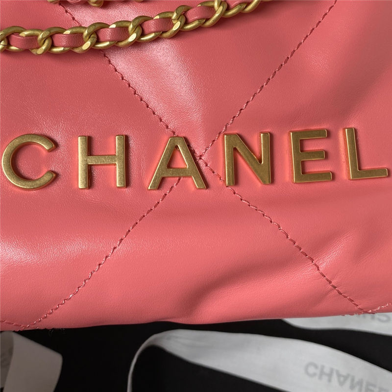 Chanel 22 MINI HANDBAG Shiny Calfskin Pink-Dk & Gold-Tone Metal AS3980 High