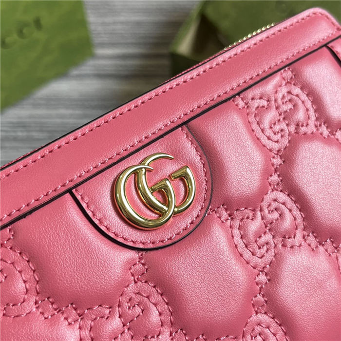 GG MATELASSÉ ZIP-AROUND WALLET 723784 Leather Pink high