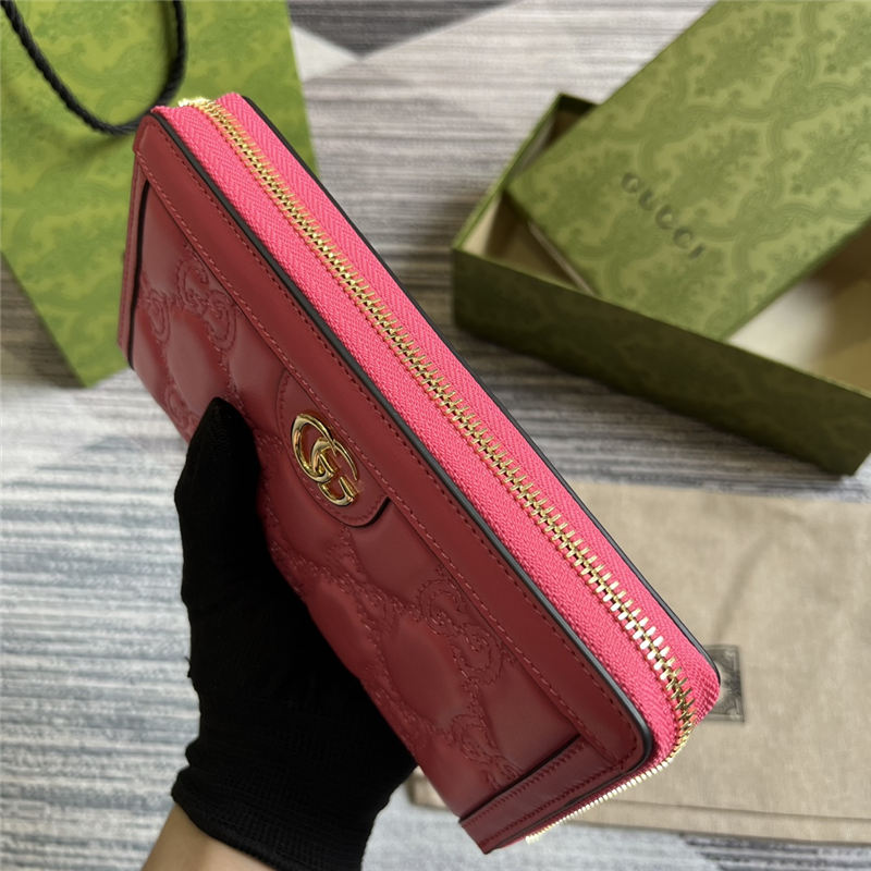 GG MATELASSÉ ZIP-AROUND WALLET 723784 Leather Pink high