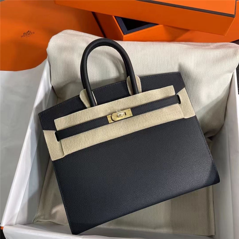 Hermes Birkin Sellier Bag 25/30cm Epsom Leather WAX Black Gold-Metal High