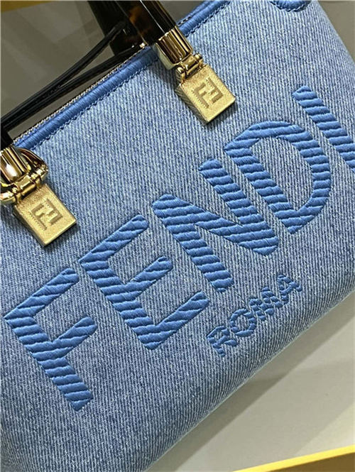 Fendi By The Way Mini Boston bag Denim Light Blue High