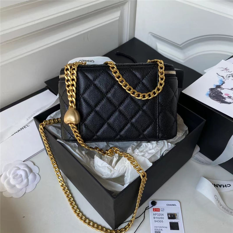 Chanel Vanity with Chain Grained Calfskin Gold Metal Black AP3204 A