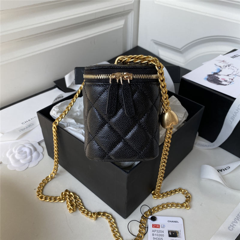 Chanel Vanity with Chain Grained Calfskin Gold Metal Black AP3204 A