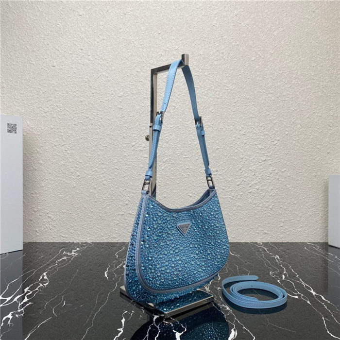 Prada Cleo satin bag with crystals 1BC169 Blue High