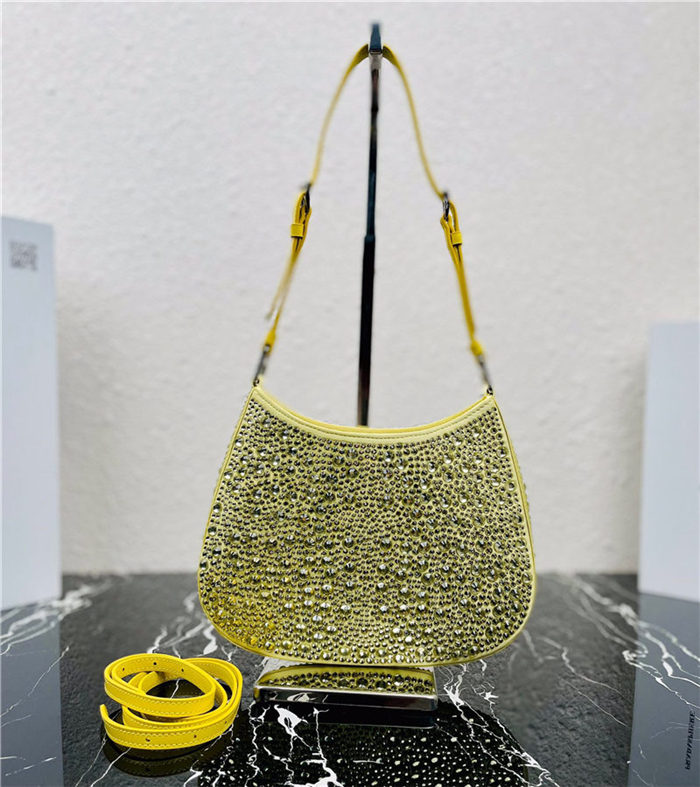 Prada Cleo satin bag with crystals 1BC169 Yellow High