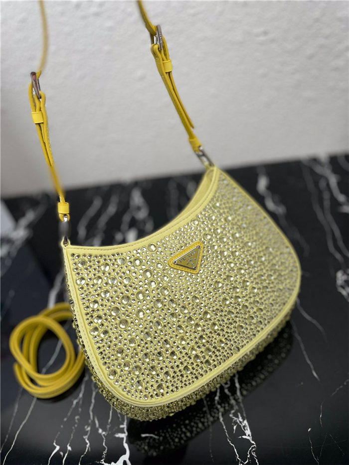 Prada Cleo satin bag with crystals 1BC169 Yellow High