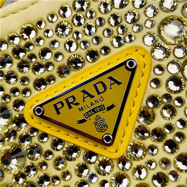 Prada Cleo satin bag with crystals 1BC169 Yellow High