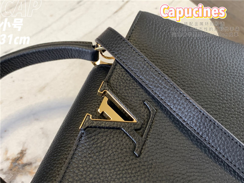 Louis Vuitton CAPUCINES MM Taurillon Black M42259 Gold Metal High