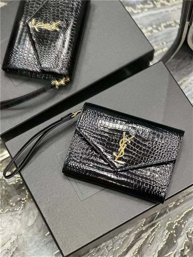 CASSANDRE SAINT LAURENT FLAP POUCH IN CROCODILE LEATHER BLACK High