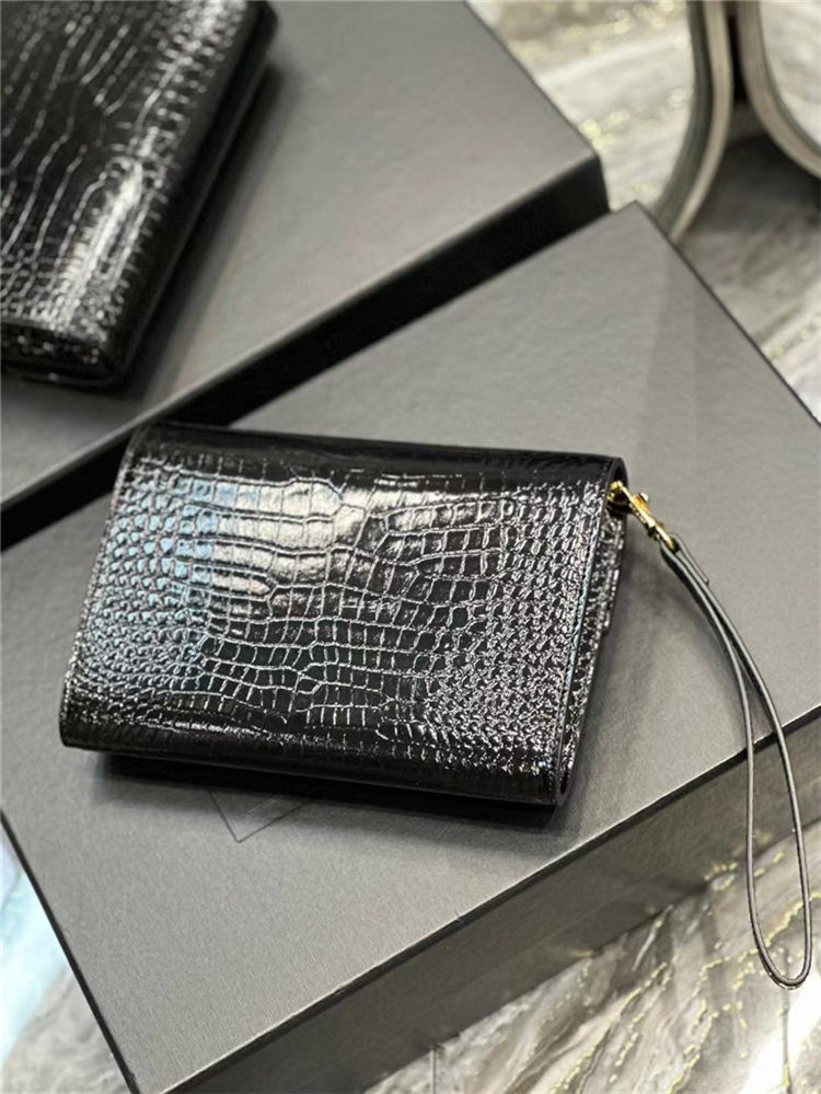 CASSANDRE SAINT LAURENT FLAP POUCH IN CROCODILE LEATHER BLACK High