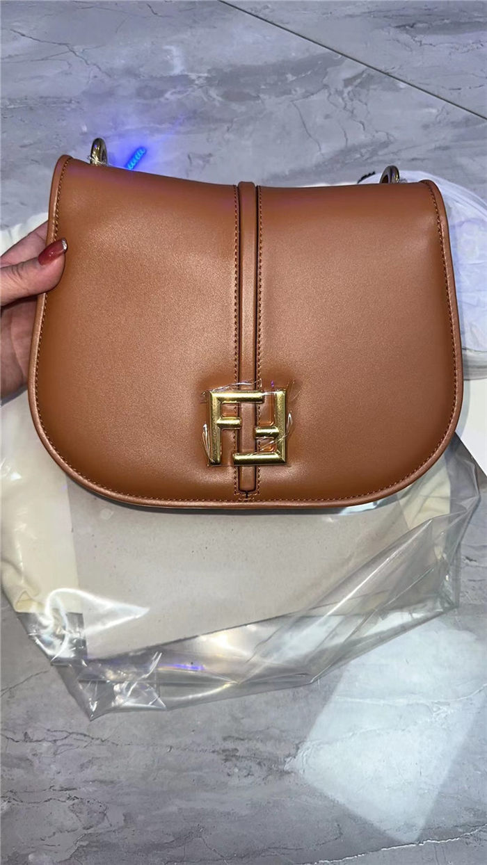 Fendi C’mon Medium leather and full-grain leather bag Brown High