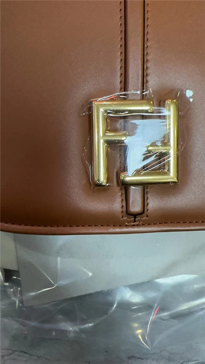 Fendi C’mon Medium leather and full-grain leather bag Brown High